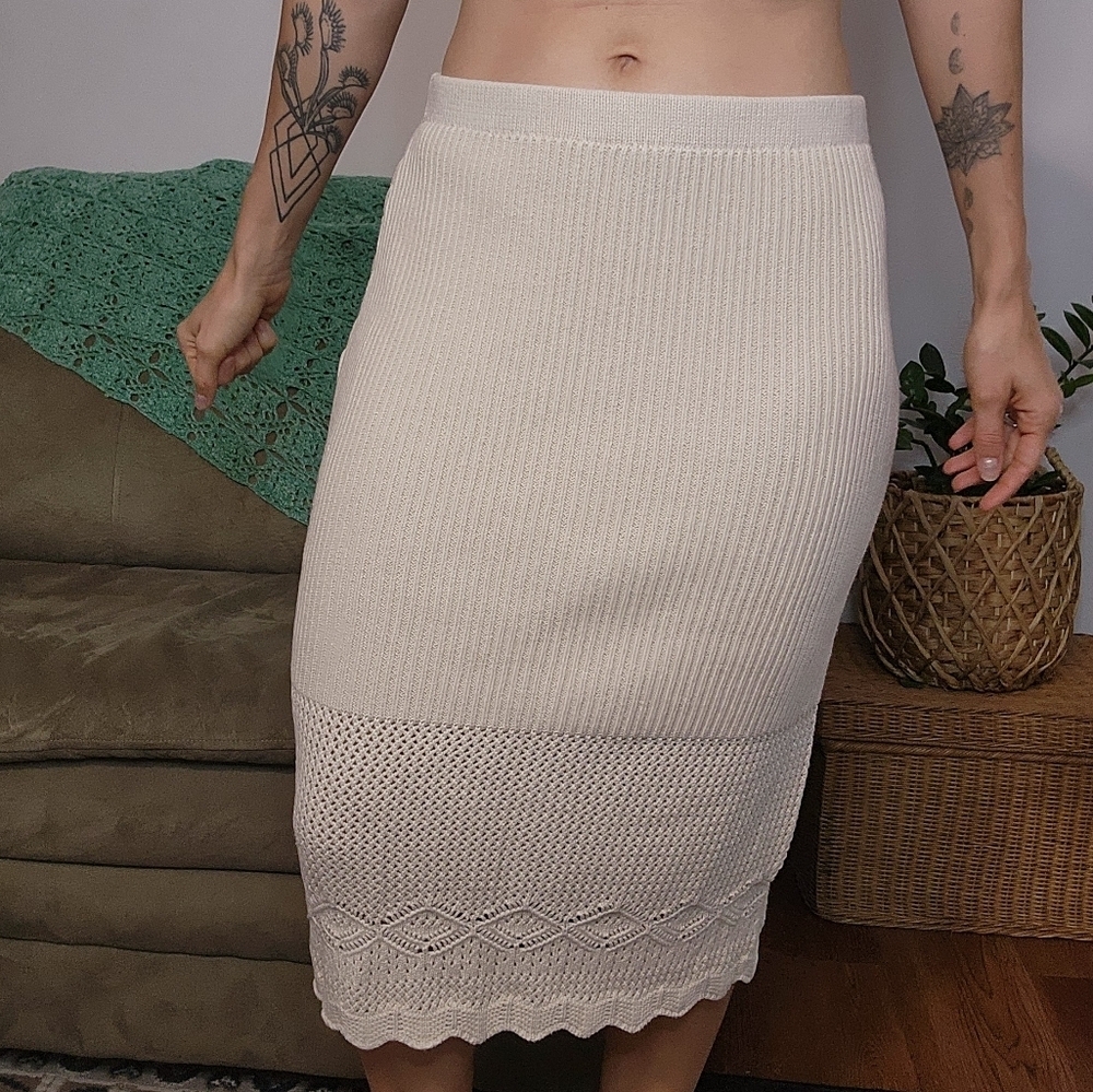 House Of Harlow 1960 Neutral Knit Midi Skirt Size Large